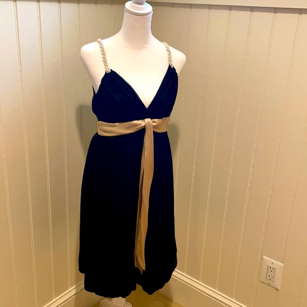 BCBG Black V-neck Cocktail Dress W Beaded Straps